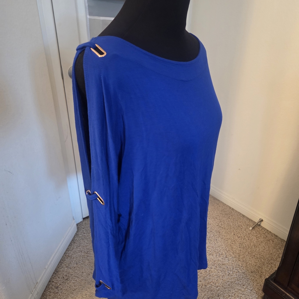 Cable & Gauge Royal Blue Blouse with Gold Accents